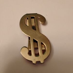 Men's Dollar Sign Money Clip, Slim Gold-toned Metal, Pre-owned